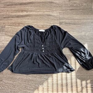 Lucky Brand Black Smocked Blouse